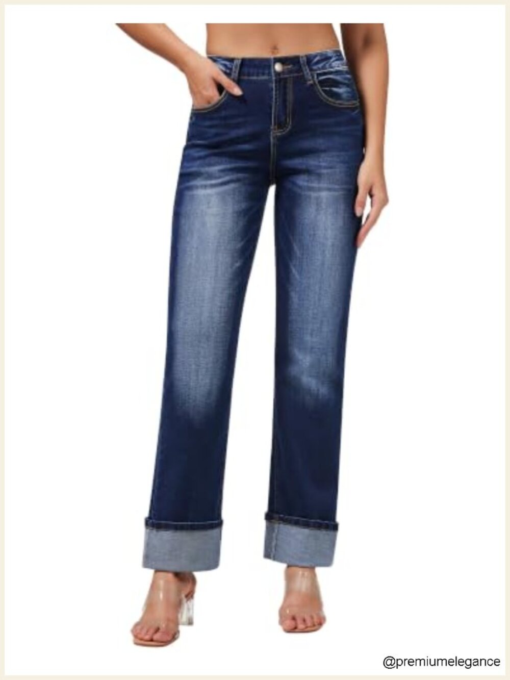 High Waisted Straight Leg Jeans Stretchy 5 Pocket